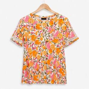 Rafaella Top Womens Plus Size XXL Multicolor Fruit Print 100% Cotton Colorful